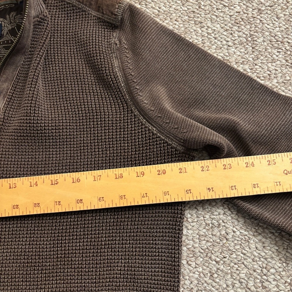 Tommy Bahama Mens Brown Waffle Knit Quarter Zip Sweater Suede Shoulders Large - Picture 3 of 8